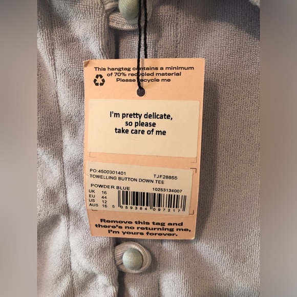 Missguided blue terry crop button up - Picture 3 of 5